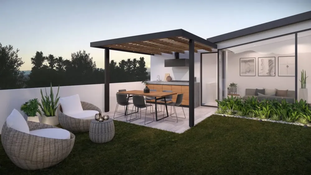 Pose d’une pergola adossée sur mesure en acier chez un particulier à Montpellier